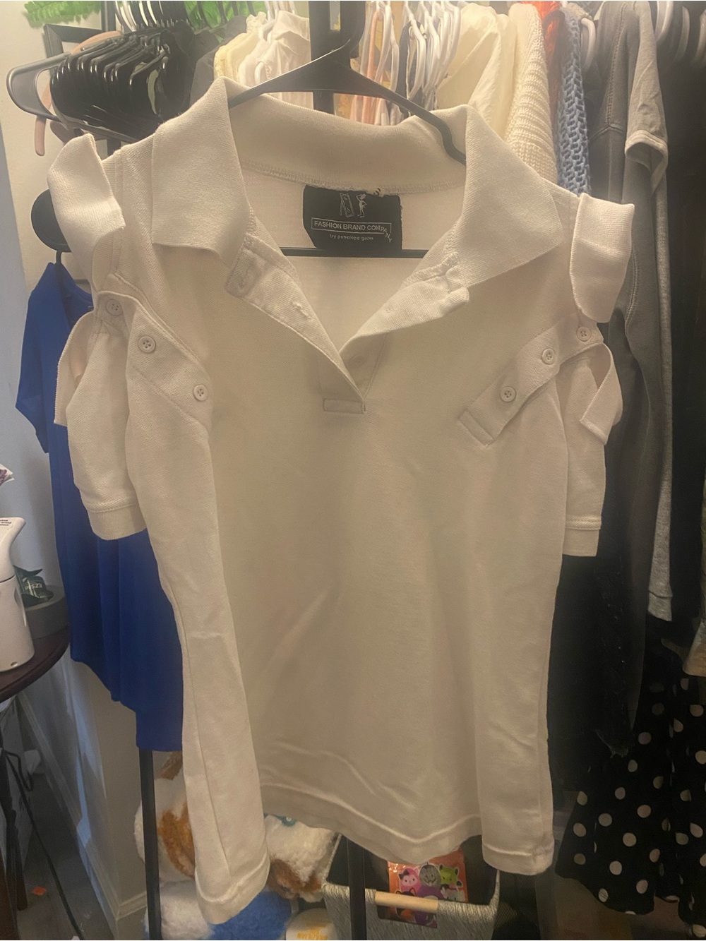 Fashion Brand Company White Three Headed Polo Collared Shirt